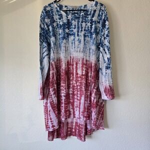 Jess & Jane Tunic Top Women's Plus Sz 3XL Tie Dye Patriotic USA Made Sheer Light